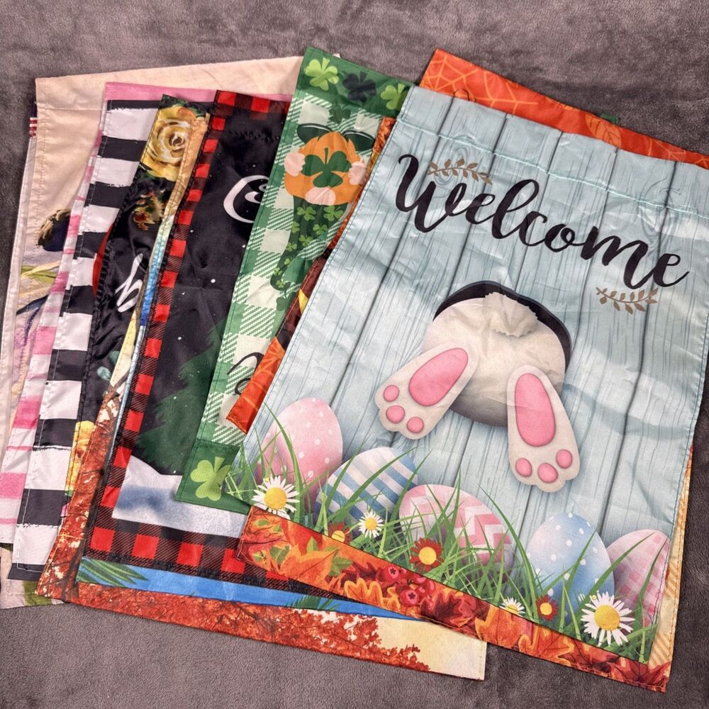 Lot Of 12 Garden Flags Seasonal Holiday Nylon USA Spring Fall Summer Winter